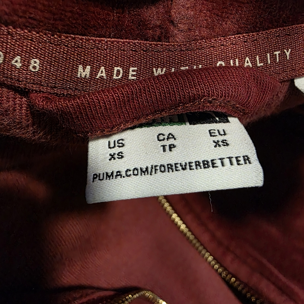 Puma Velour Zip Hoodie Burgundy Cropped XS Soft Velvet Zip-Up - Picture 6 of 13